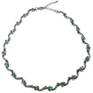Rhinestone Silver Toned Fashion Jewelry Necklace Blue Green